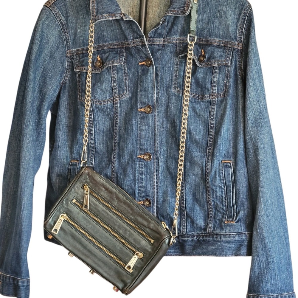 Rebecca Minkoff Mini 5 Zip Crossbody Bag Dark Blue Midnight Leather Gold chain